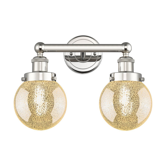 Innovations Beacon 15in 2-Light Bath Vanity Light | Industrial Polished Nickel and Mercury Glass | Bathroom Vanity | 15 x 7.5 x | Model 616-2W-PN-G208-6