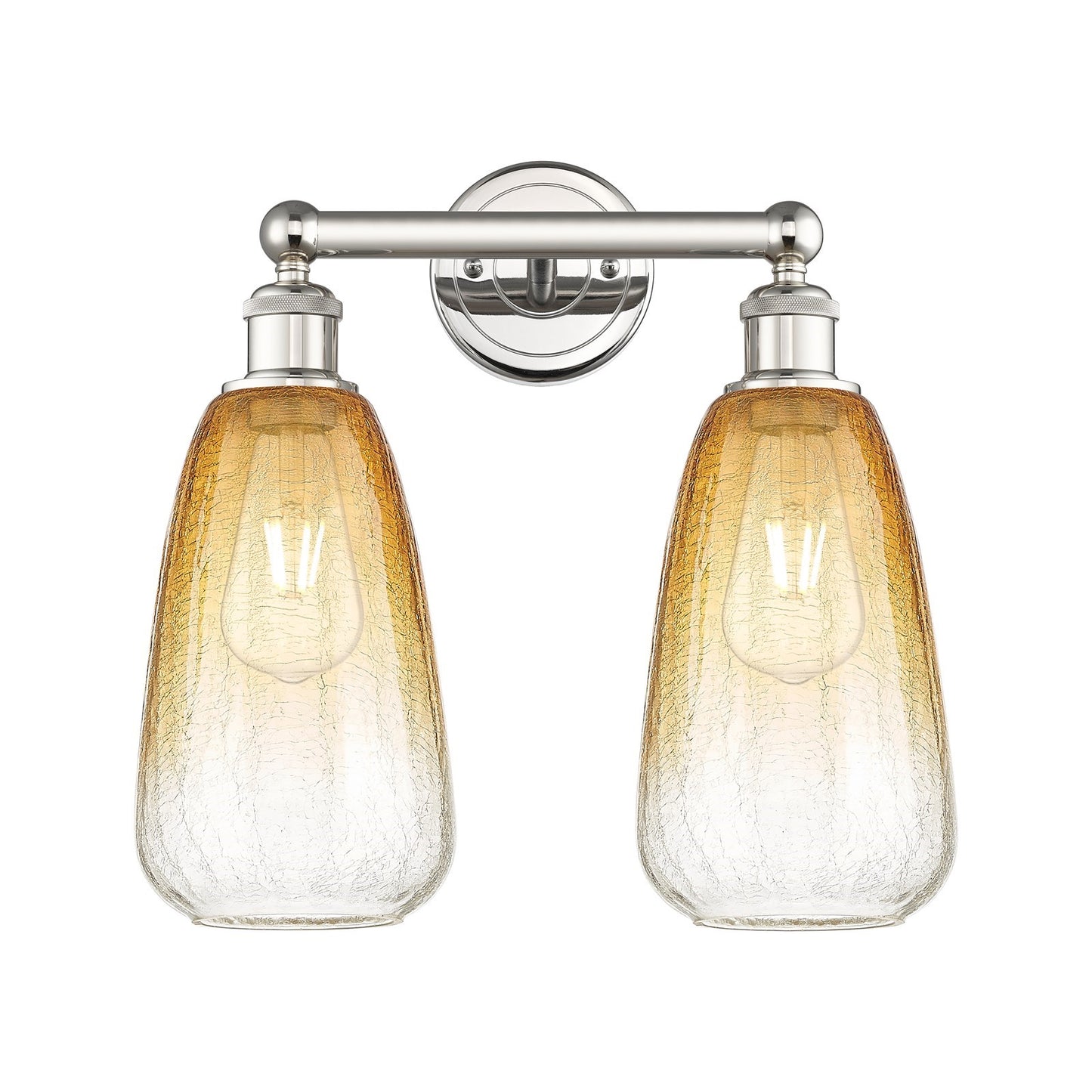 Innovations Brookhaven Almond 15in 2-Light Bath Vanity Light | Industrial Polished Nickel Steel and Amber Glass | Bathroom | Model 616-2W-PN-G480-6AM