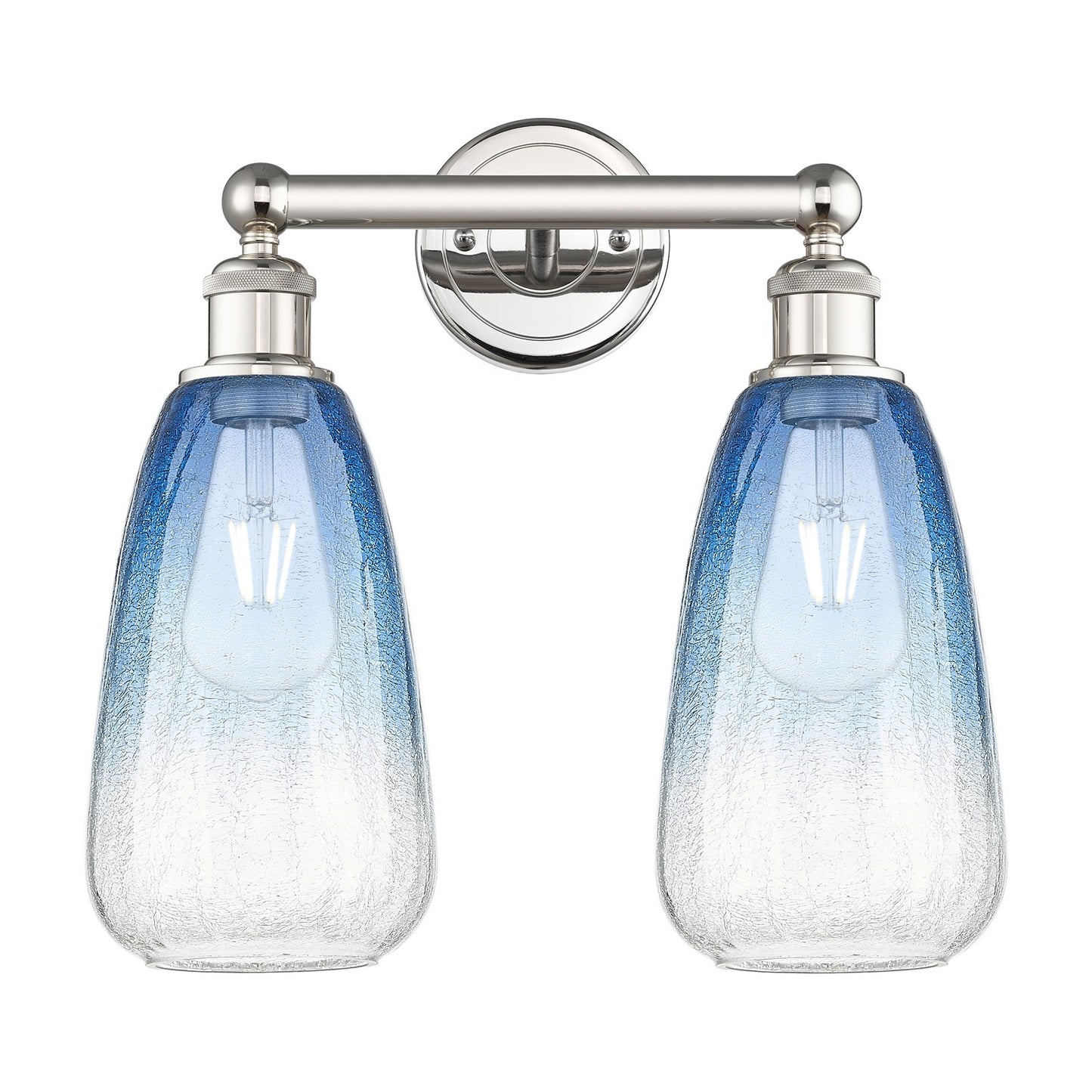 Innovations Brookhaven Almond 15in 2-Light Bath Vanity Light | Industrial Polished Nickel Steel and Sapphire Blue Glass | Model 616-2W-PN-G480-6SB