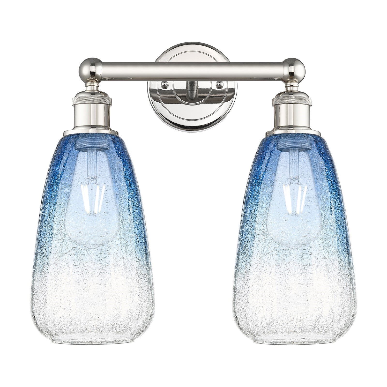 Innovations Brookhaven Almond 15in 2-Light Bath Vanity Light | Industrial Polished Nickel Steel and Sapphire Blue Glass | Model 616-2W-PN-G480-6SB