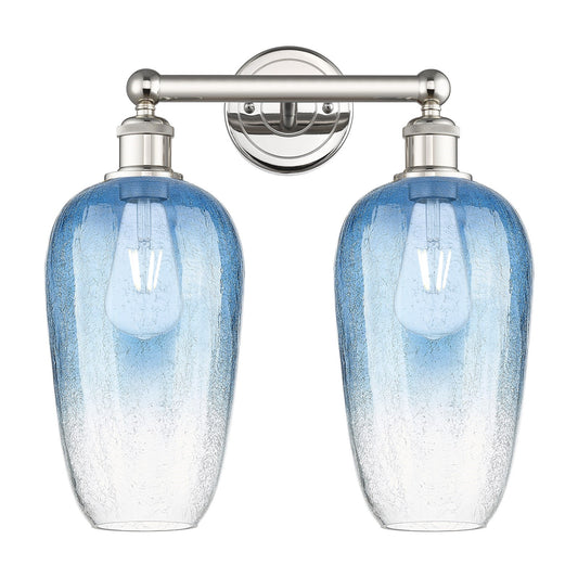 Innovations Brookhaven Flute 16in 2-Light Bath Vanity Light | Industrial Polished Nickel and Sapphire Blue Glass | Bathroom | Model 616-2W-PN-G484-7SB