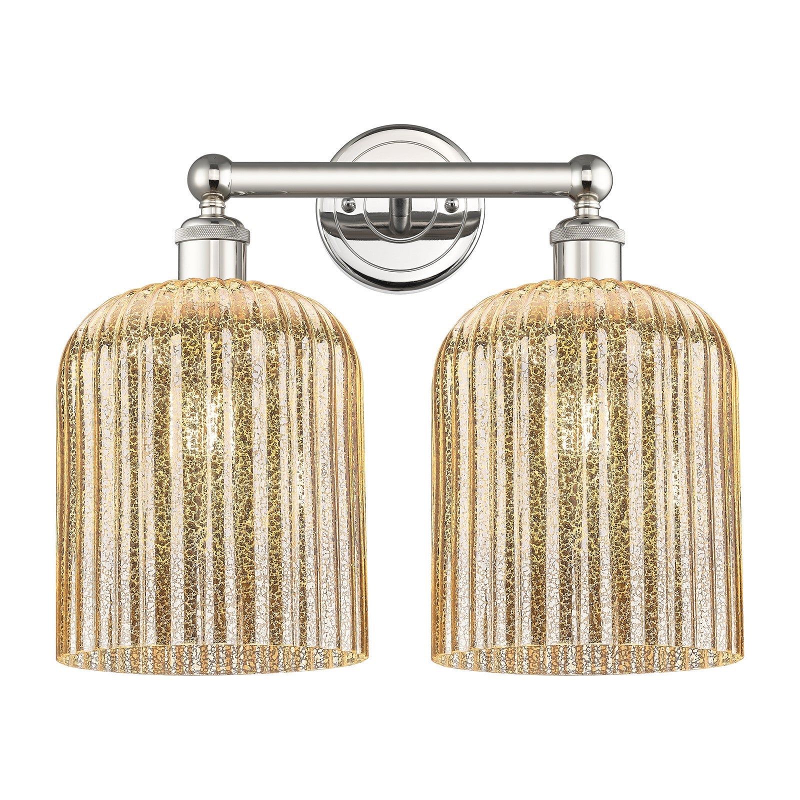 Innovations Bridal Veil 14in 2-Light Bath Vanity Light | Art Nouveau Polished Nickel and Mercury Ribbed Glass | Bathroom Vanity | Model 616-2W-PN-G559-8ME