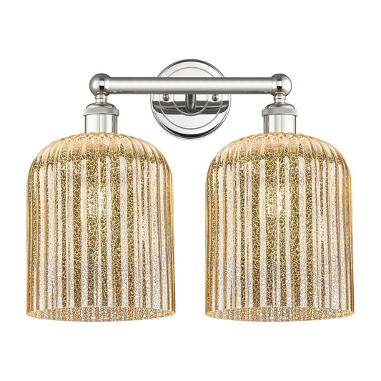 Innovations Bridal Veil 14in 2-Light Bath Vanity Light | Art Nouveau Polished Nickel and Mercury Ribbed Glass | Bathroom Vanity | Model 616-2W-PN-G559-8ME