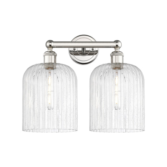 Innovations Bridal Veil 14in 2-Light Bath Vanity Light | Art Nouveau Polished Nickel and Seedy Ribbed Glass | Bathroom Vanity | Model 616-2W-PN-G559-8SDY