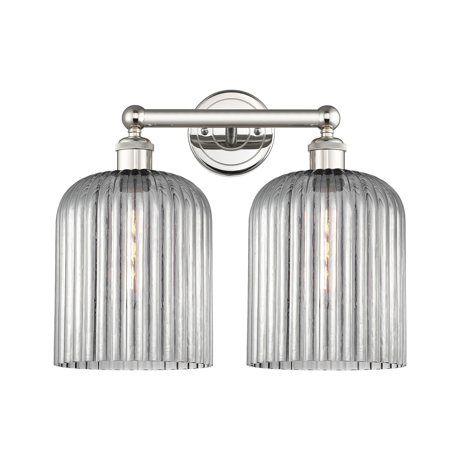 Innovations Bridal Veil 14in 2-Light Bath Vanity Light | Art Nouveau Polished Nickel and Light Smoke Ribbed Glass | Bathroom | Model 616-2W-PN-G559-8SM