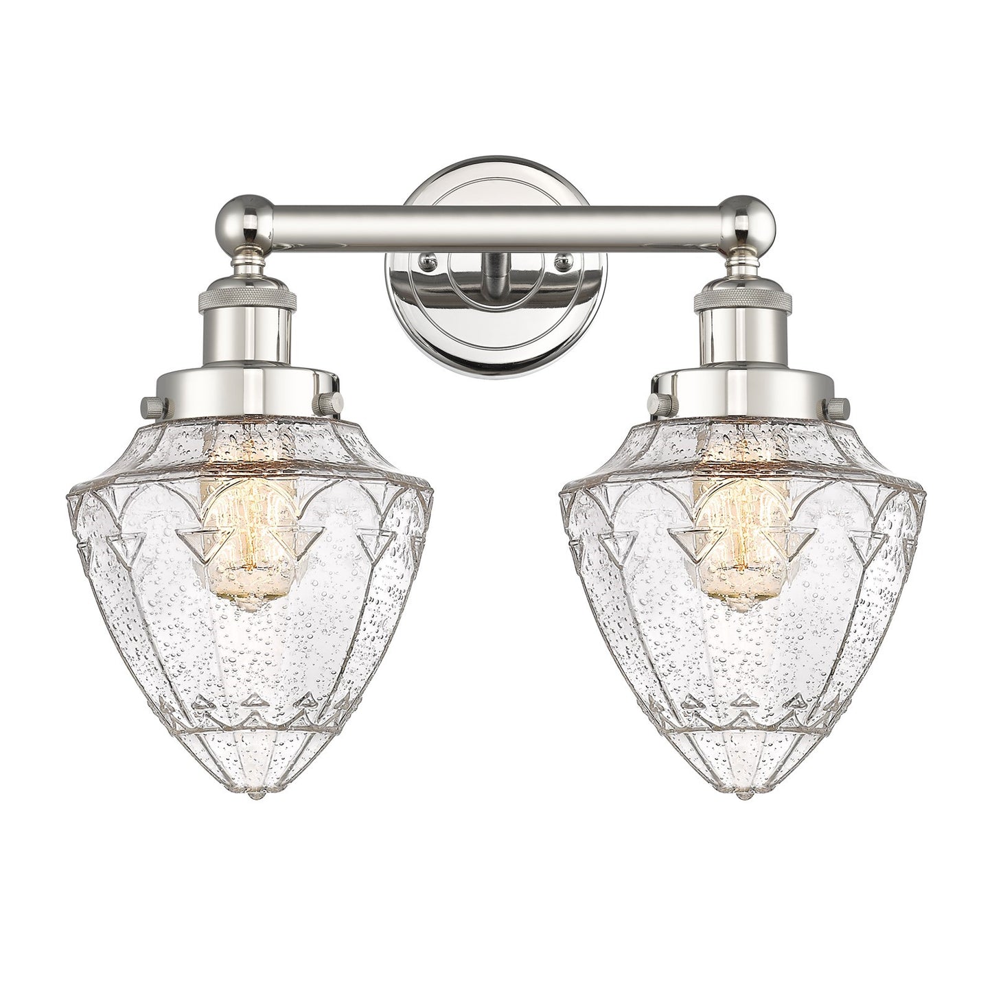 Innovations Bullet 16in 2-Light Bath Vanity Light | Industrial Polished Nickel Steel and Seedy Glass Schoolhouse Shade | Bathroom | Model 616-2W-PN-G664-7