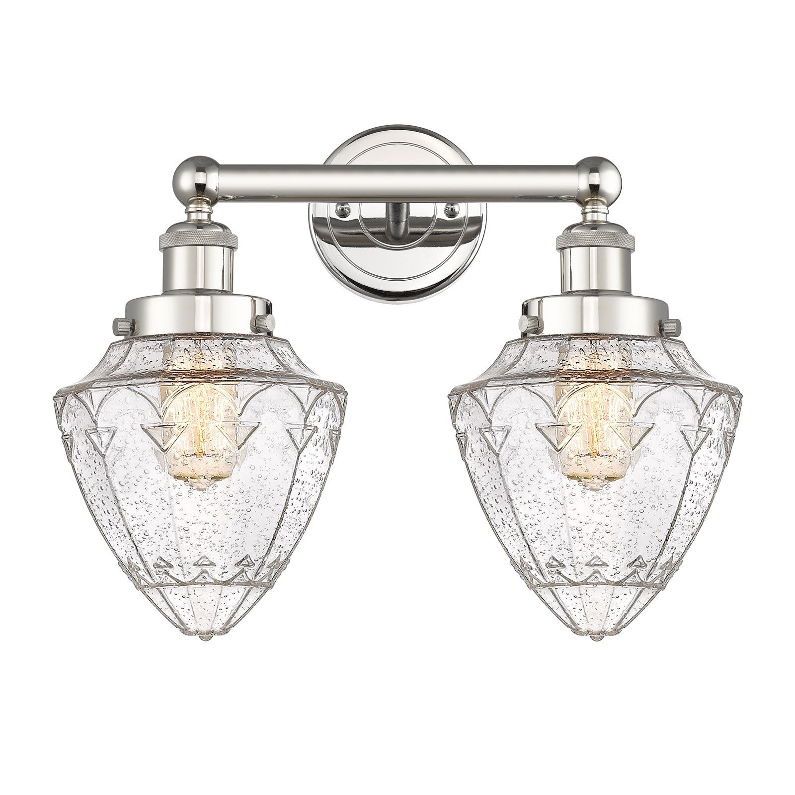 Innovations Bullet 16in 2-Light Bath Vanity Light | Industrial Polished Nickel Steel and Seedy Glass Schoolhouse Shade | Bathroom | Model 616-2W-PN-G664-7