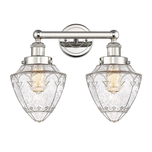 Innovations Bullet 16in 2-Light Bath Vanity Light | Industrial Polished Nickel Steel and Seedy Glass Schoolhouse Shade | Bathroom | Model 616-2W-PN-G664-7