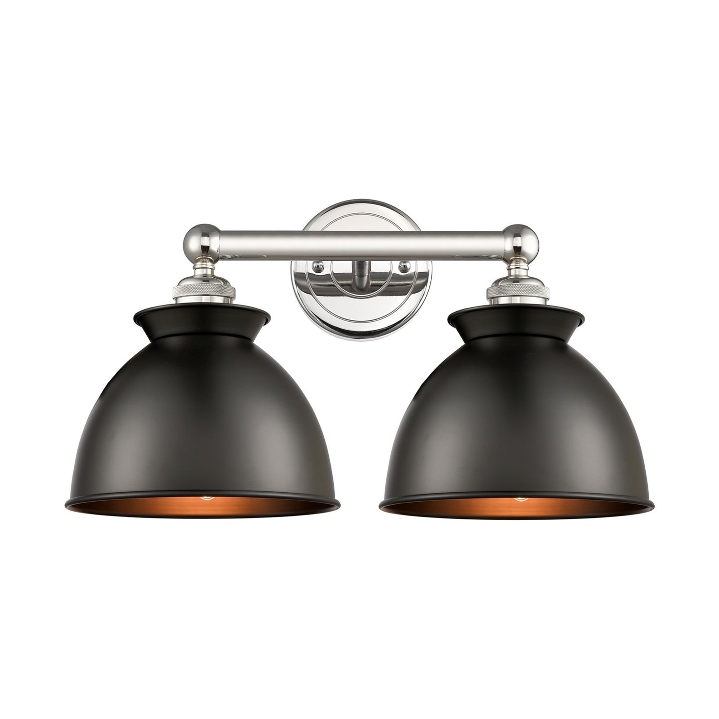 Innovations Adirondack 17in 2-Light Bath Vanity Light | Industrial Polished Nickel and Matte Black Metal Shade | Bathroom Vanity | Model 616-2W-PN-M14-BK