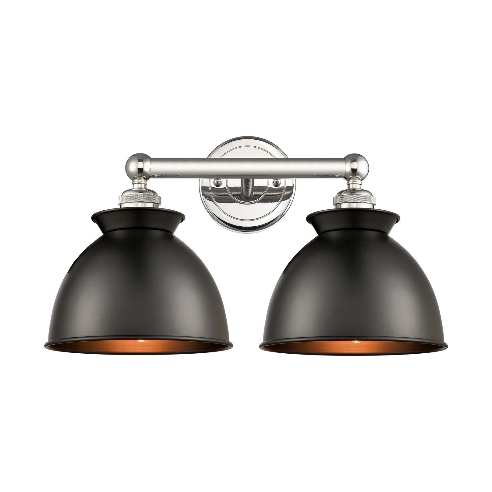 Innovations Adirondack 17in 2-Light Bath Vanity Light | Industrial Polished Nickel and Matte Black Metal Shade | Bathroom Vanity | Model 616-2W-PN-M14-BK