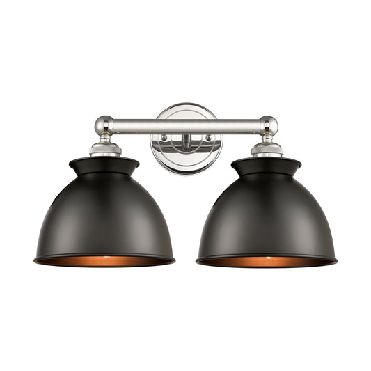 Innovations Adirondack 17in 2-Light Bath Vanity Light | Industrial Polished Nickel and Matte Black Metal Shade | Bathroom Vanity | Model 616-2W-PN-M14-BK