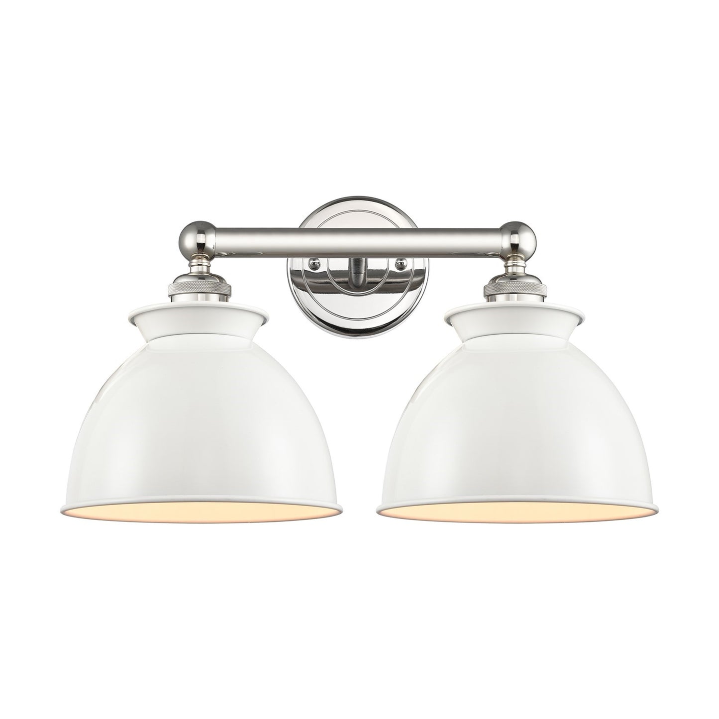Innovations Adirondack 17in 2-Light Bath Vanity | Industrial Farmhouse Polished Nickel and Glossy White Metal Shade | Bathroom | Model 616-2W-PN-M14-W