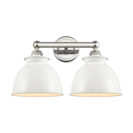 Innovations Adirondack 17in 2-Light Bath Vanity | Industrial Farmhouse Polished Nickel and Glossy White Metal Shade | Bathroom | Model 616-2W-PN-M14-W