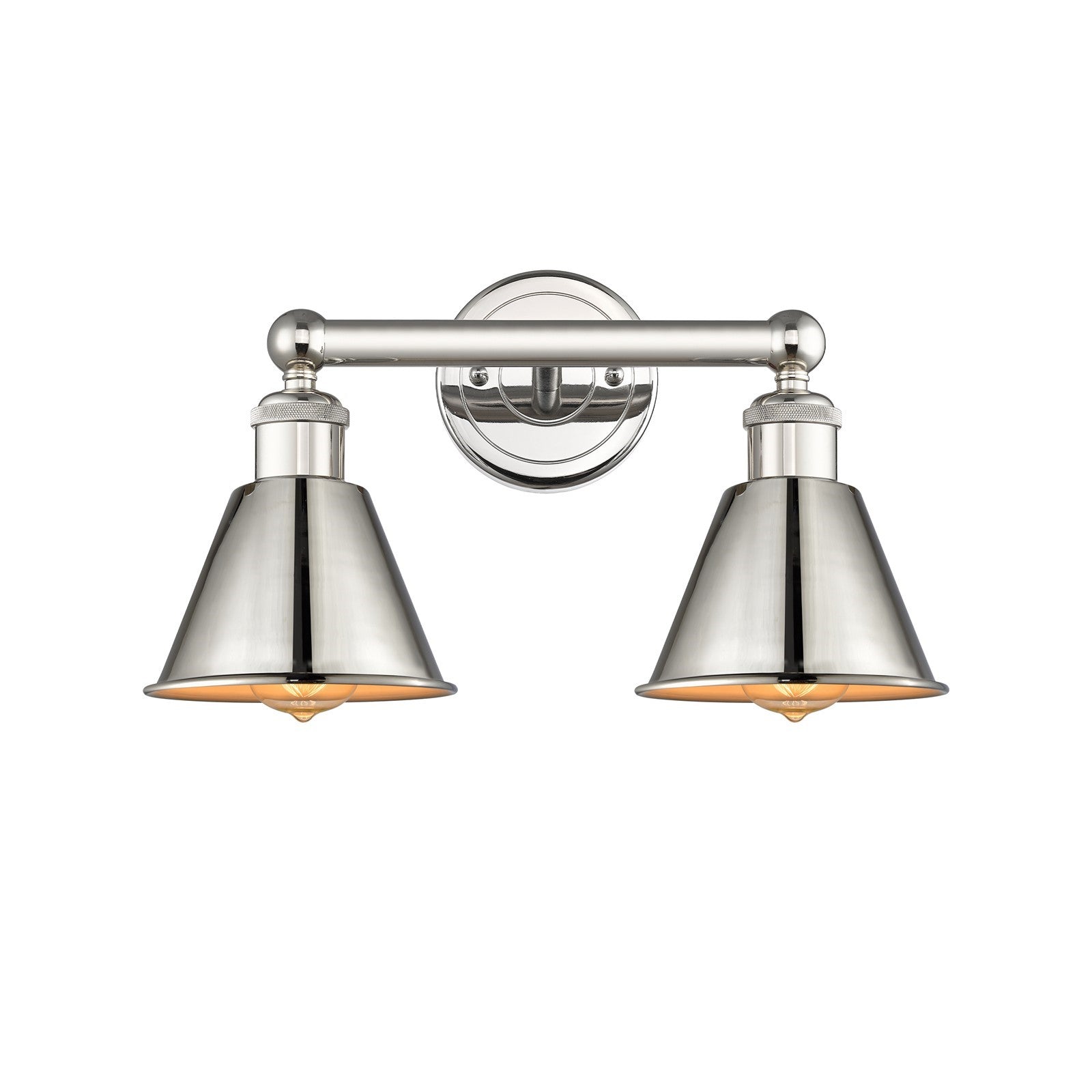 Innovations Smithfield 16in 2-Light Bath Vanity | Industrial Farmhouse Polished Nickel Steel and Metal Shade | Bathroom Vanity | Model 616-2W-PN-M8-PN