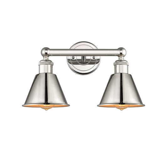 Innovations Smithfield 16in 2-Light Bath Vanity | Industrial Farmhouse Polished Nickel Steel and Metal Shade | Bathroom Vanity | Model 616-2W-PN-M8-PN