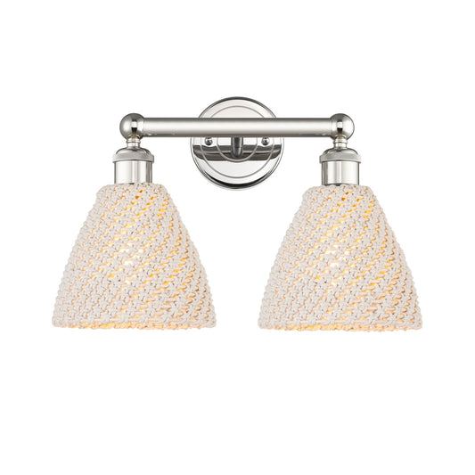 Innovations Bristol Natural 17in 2-Light Bath Vanity Light | Industrial Polished Nickel Steel and Natural Fiber Shade | Model 616-2W-PN-NBD-75-NAT