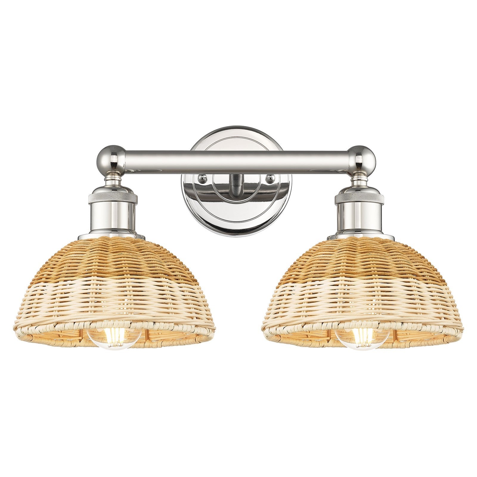 Innovations Bristol Natural II 17in 2-Light Bath Vanity Light | Industrial Polished Nickel Steel and Natural Fiber Shade | Model 616-2W-PN-NBD2-75-NAT