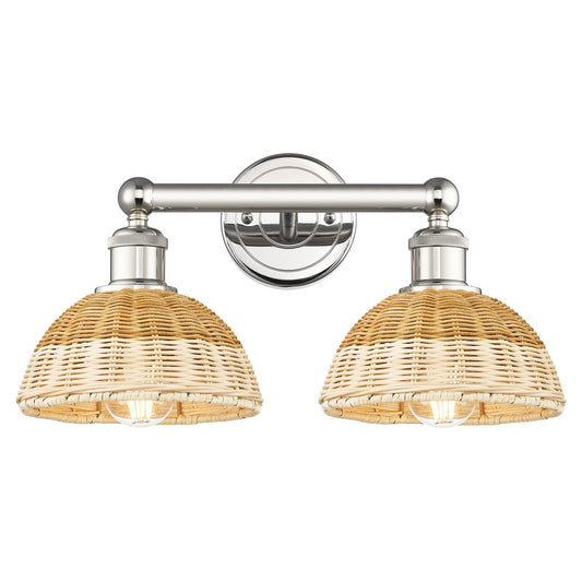 Innovations Bristol Natural II 17in 2-Light Bath Vanity Light | Industrial Polished Nickel Steel and Natural Fiber Shade | Model 616-2W-PN-NBD2-75-NAT