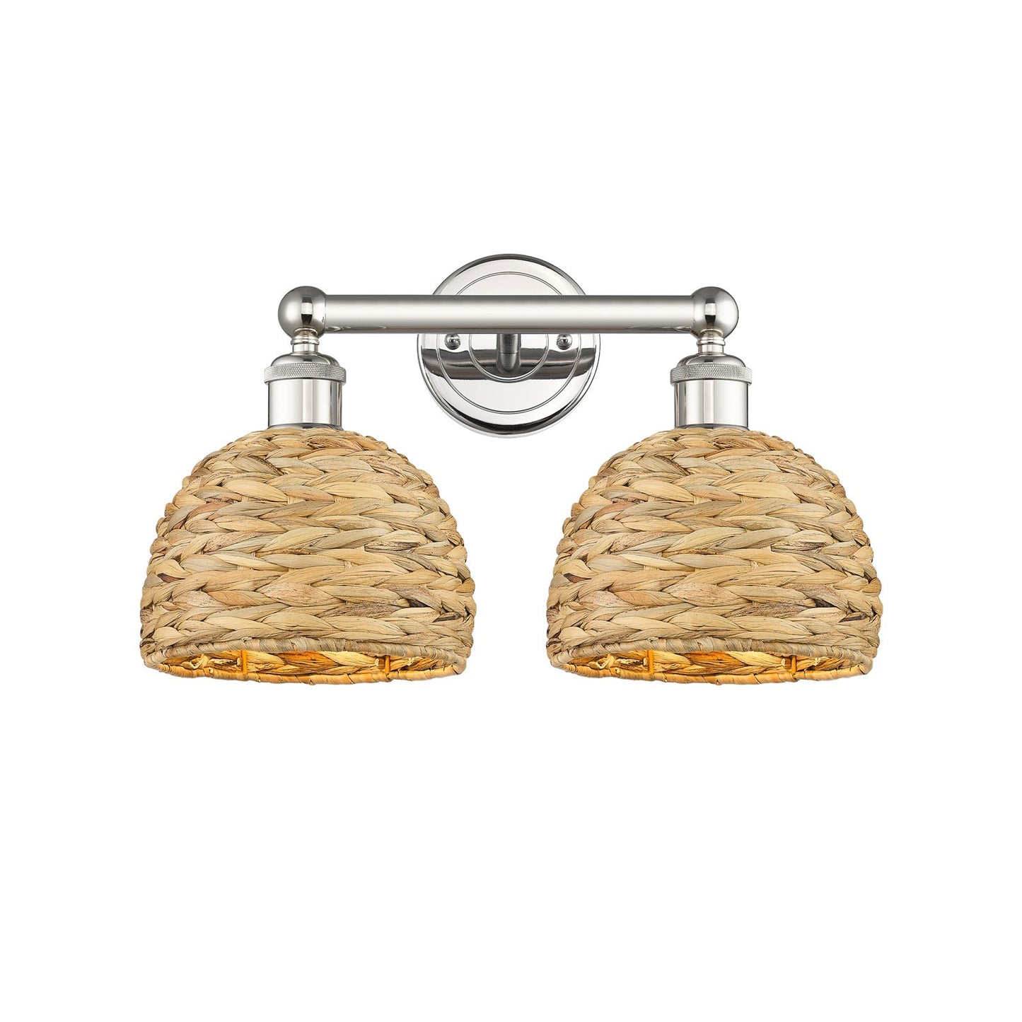 Innovations Woven Rattan 17in 2-Light Bath Vanity Light | Industrial Polished Nickel and Natural Fiber Shade | Bathroom Vanity | Model 616-2W-PN-RBD-8-NAT