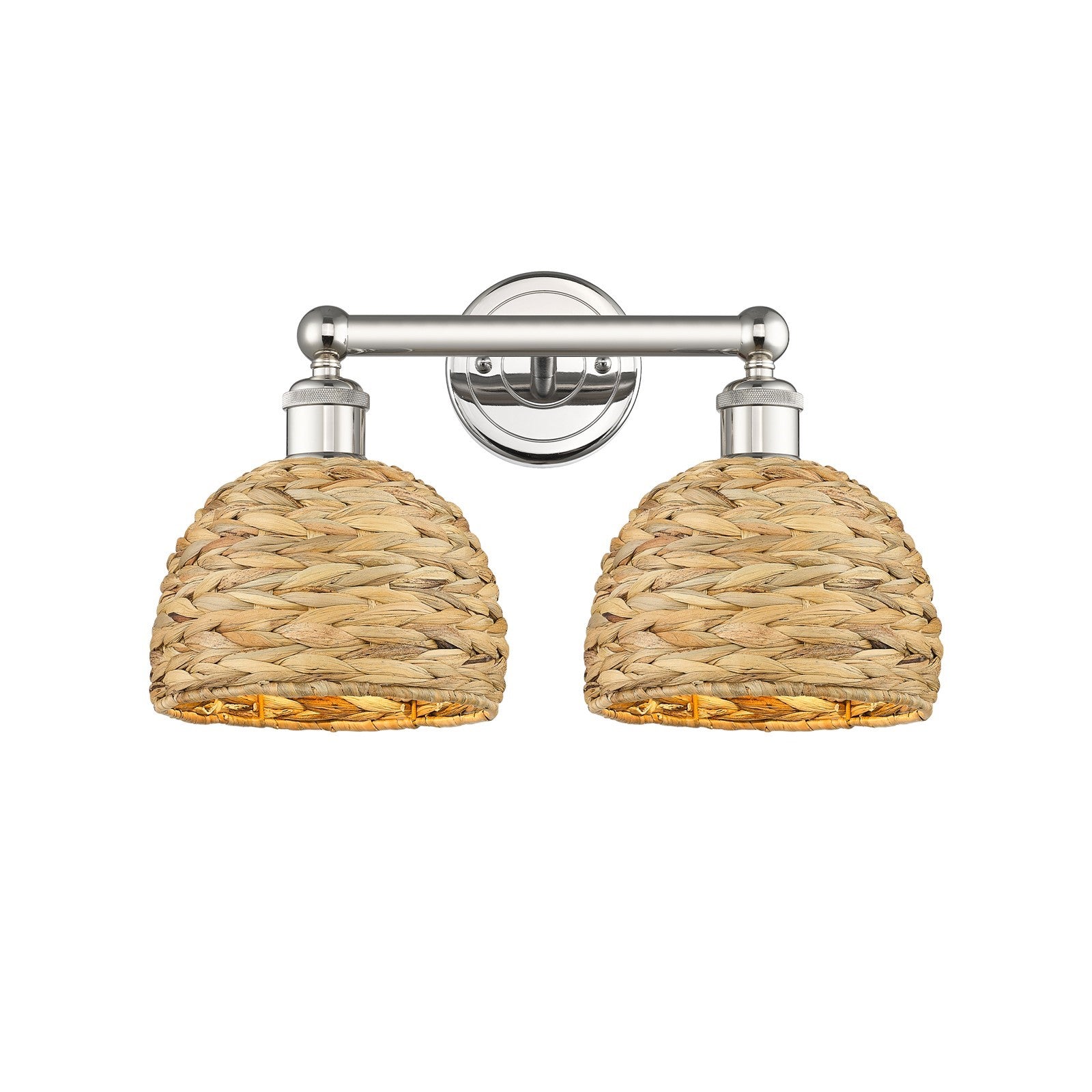 Innovations Woven Rattan 17in 2-Light Bath Vanity Light | Industrial Polished Nickel and Natural Fiber Shade | Bathroom Vanity | Model 616-2W-PN-RBD-8-NAT