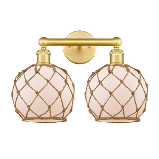 Innovations Farmhouse Rope 17in 2-Light Bath Vanity | Industrial Satin Gold Steel and Cast Brass with White Frosted Glass and | Model 616-2W-SG-G121-8RB