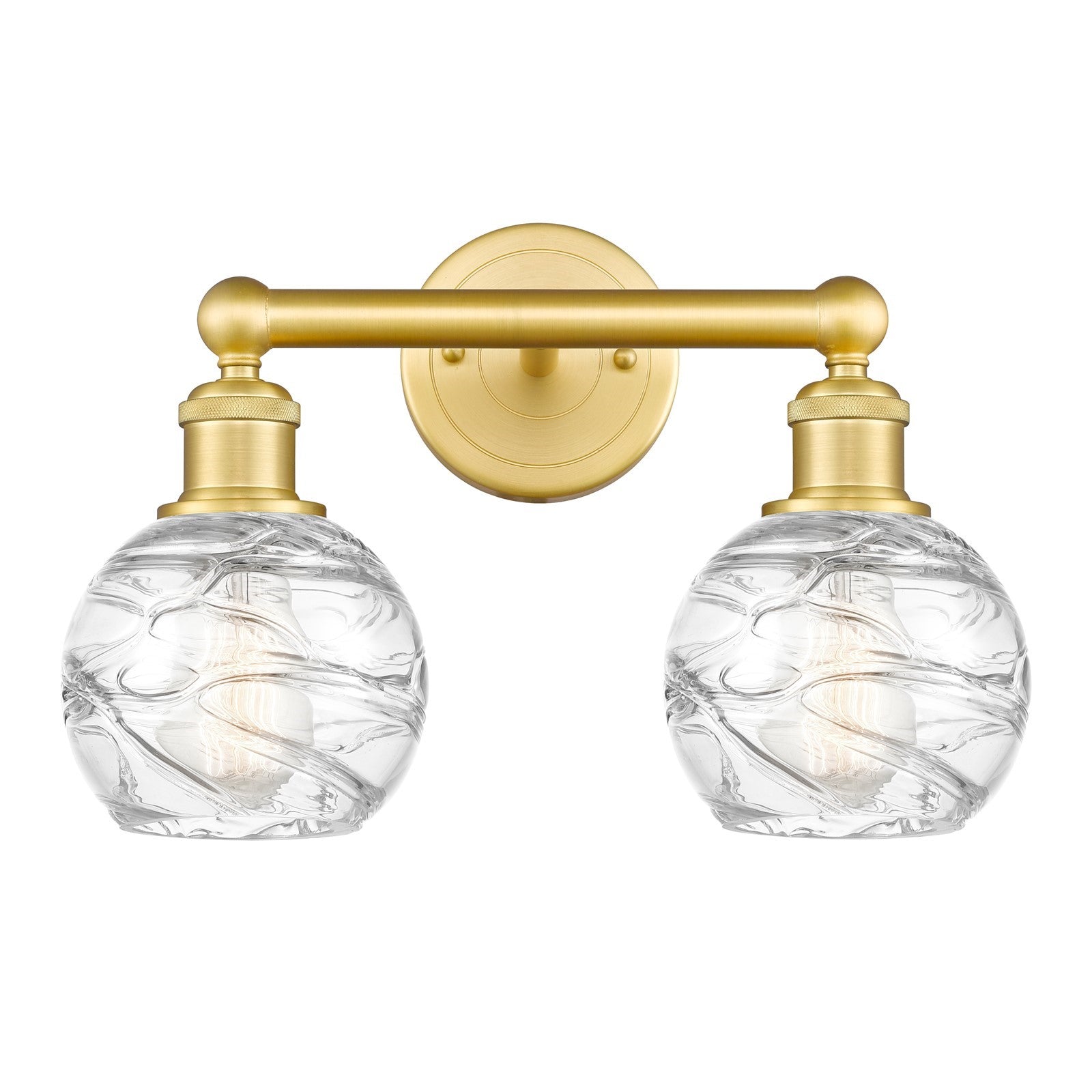 Innovations Athens Deco Swirl 15in 2-Light Bath Vanity Light | Industrial Satin Gold Steel and Clear Deco Swirl Glass | Damp | Model 616-2W-SG-G1213-6CL