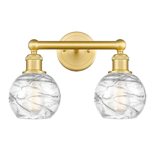 Innovations Athens Deco Swirl 15in 2-Light Bath Vanity Light | Industrial Satin Gold Steel and Clear Deco Swirl Glass | Damp | Model 616-2W-SG-G1213-6CL