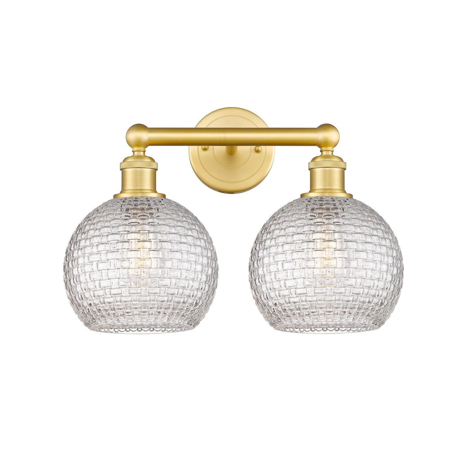 Innovations Athens 17in 2-Light Bath Vanity | Modern Farmhouse Satin Gold Steel and Clear Basket Weave Glass | Bathroom Vanity | Model 616-2W-SG-G122C-8CL