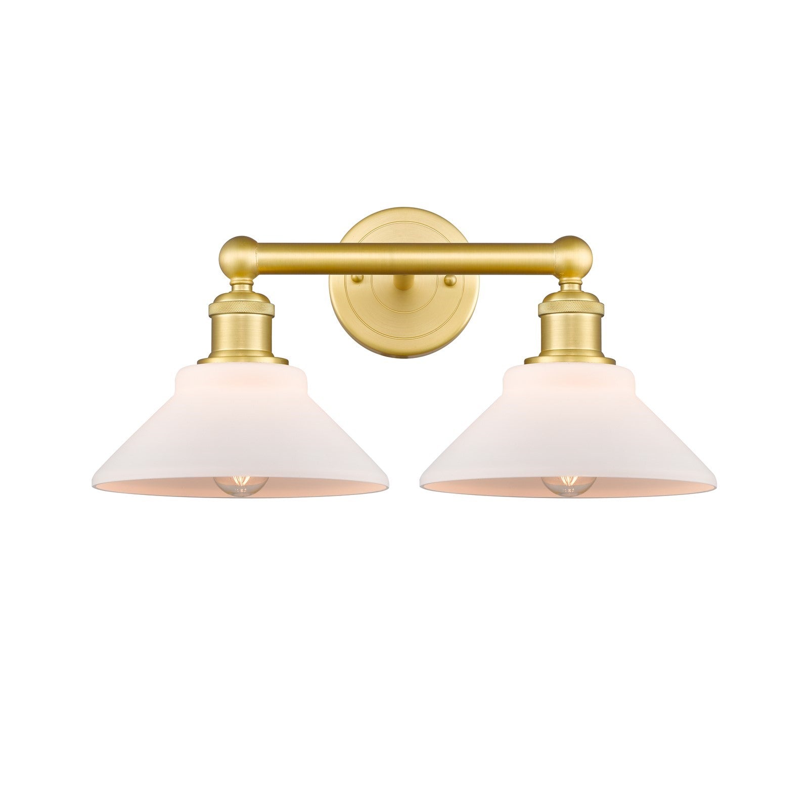 Innovations Orwell 17in 2-Light Bath Vanity Light | Industrial Satin Gold Steel and Cast Brass with Matte White Glass Shades | Model 616-2W-SG-G131