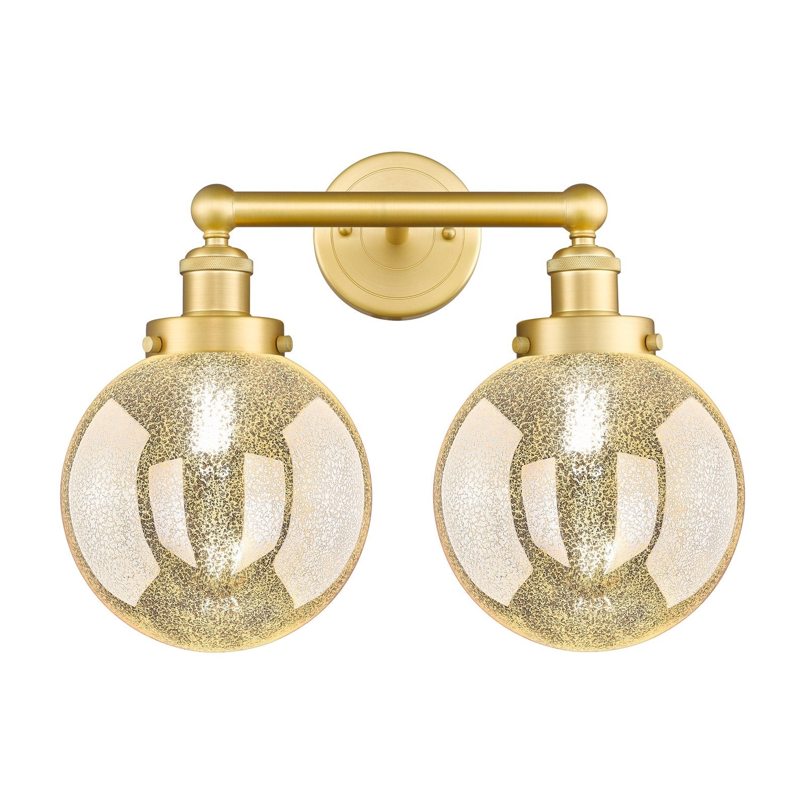 Innovations Beacon 17in 2-Light Bath Vanity Light | Industrial Satin Gold Steel and Mercury Glass | Bathroom Vanity & Powder Room | Model 616-2W-SG-G208-8