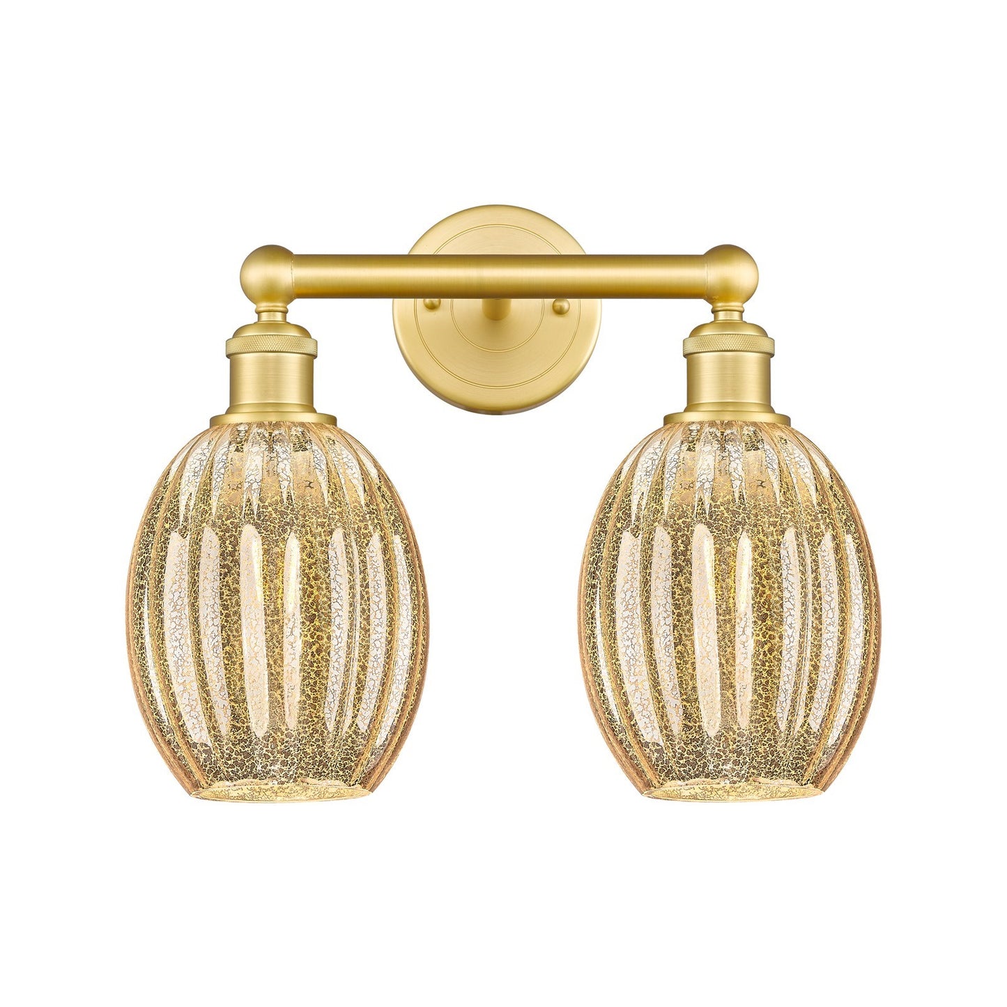 Innovations Preston Bulb 15.25in 2-Light Bath Vanity Light | Industrial Satin Gold Steel and Cast Brass with Mercury Glass | Model 616-2W-SG-G459-6ME