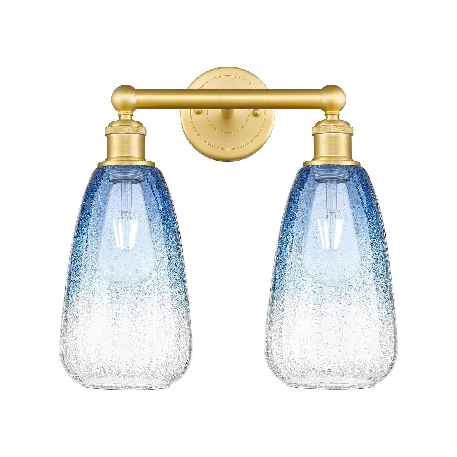 Innovations Brookhaven Almond 15in 2-Light Bath Vanity Light | Industrial Satin Gold Steel and Sapphire Blue Glass | Bathroom | Model 616-2W-SG-G480-6SB