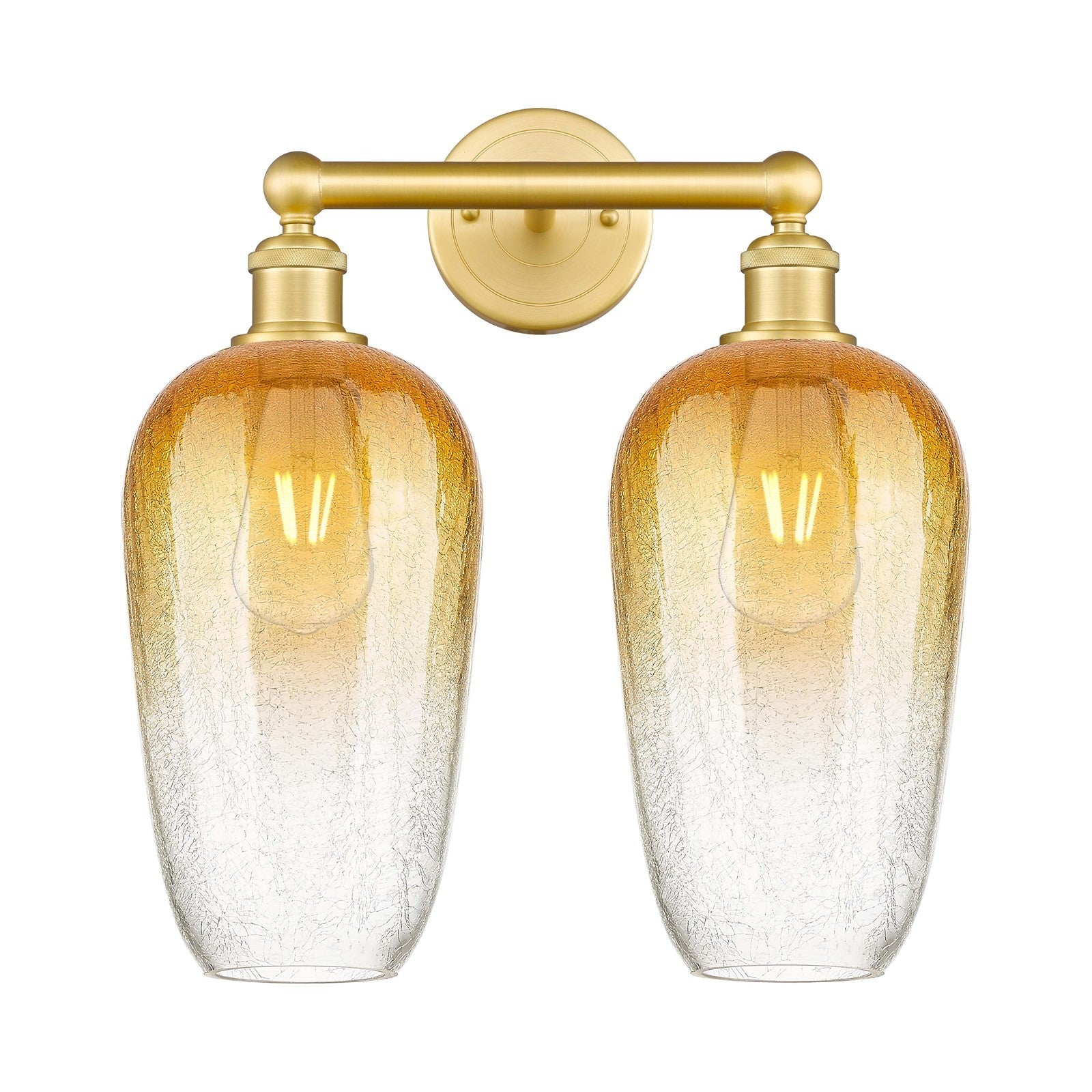 Innovations Brookhaven Flute 16in 2-Light Bath Vanity | Industrial Satin Gold Steel and Cast Brass with Amber Glass | Bathroom | Model 616-2W-SG-G484-7AM