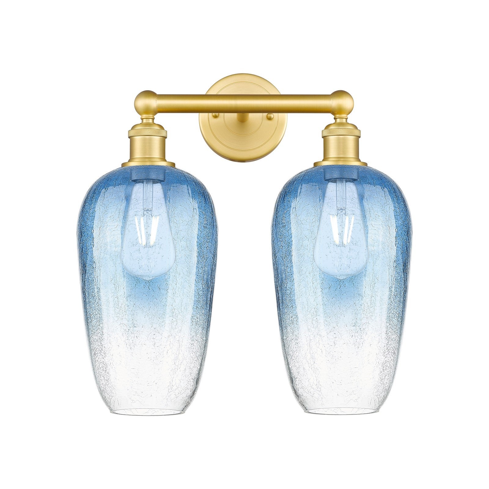 Innovations Brookhaven Flute 16in 2-Light Bath Vanity | Industrial Satin Gold Steel and Sapphire Blue Glass | Bathroom Vanity | Model 616-2W-SG-G484-7SB