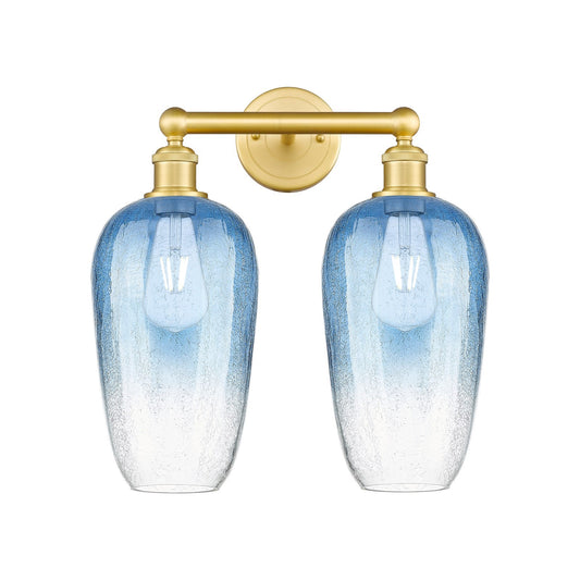 Innovations Brookhaven Flute 16in 2-Light Bath Vanity | Industrial Satin Gold Steel and Sapphire Blue Glass | Bathroom Vanity | Model 616-2W-SG-G484-7SB