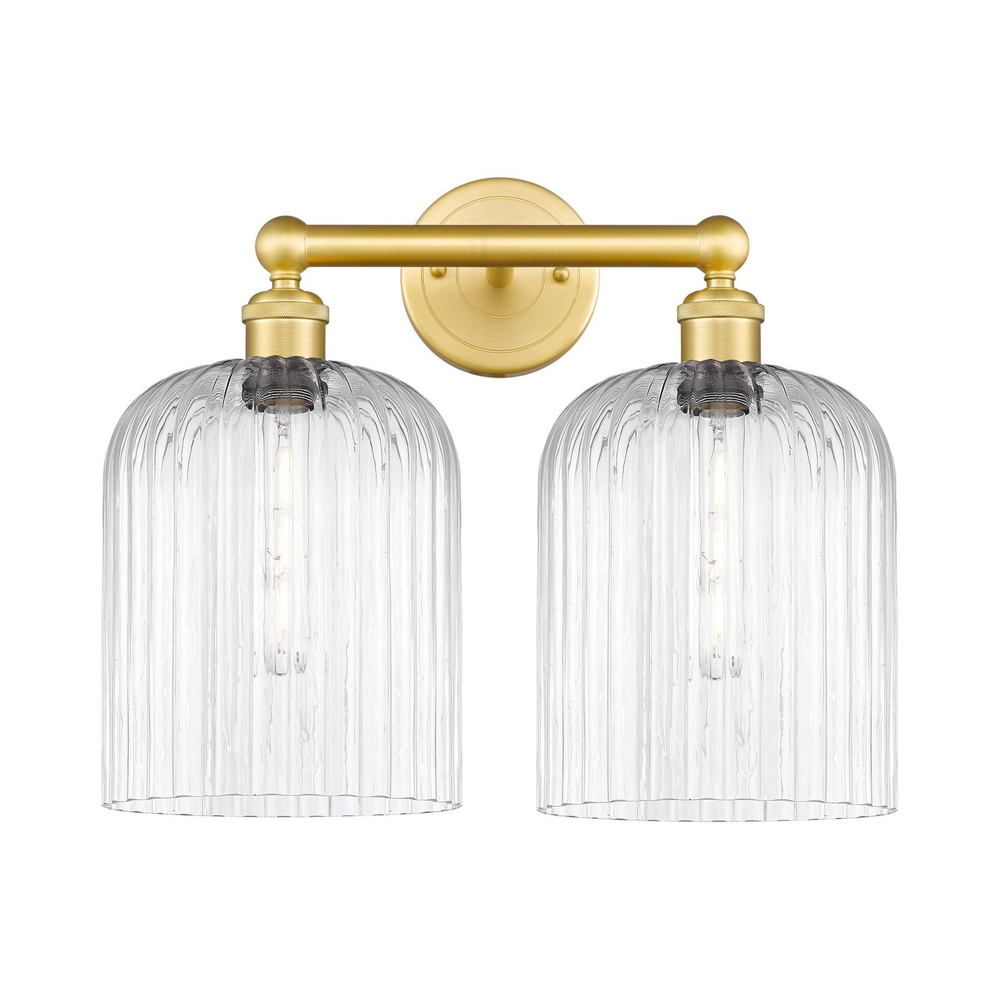 Innovations Bridal Veil 14in 2-Light Bath Vanity Light | Art Nouveau Satin Gold Steel and Clear Ribbed Glass | Bathroom Vanity | Model 616-2W-SG-G559-8CL