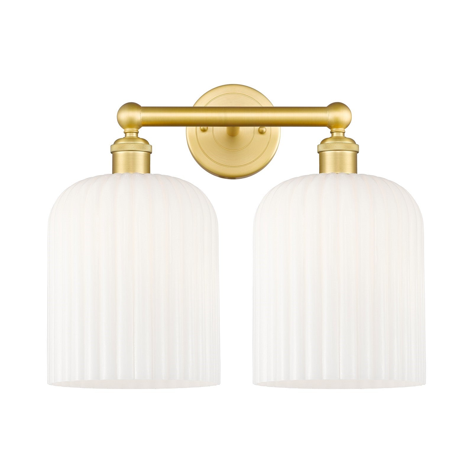 Innovations Bridal Veil 14in 2-Light Bath Vanity | Art Nouveau Satin Gold Steel and Gloss White Ribbed Glass | Bathroom Vanity | Model 616-2W-SG-G559-8GWH
