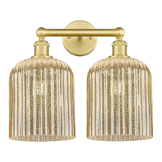Innovations Bridal Veil 14in 2-Light Bath Vanity Light | Art Nouveau Satin Gold Steel and Mercury Ribbed Glass | Bathroom | Model 616-2W-SG-G559-8ME