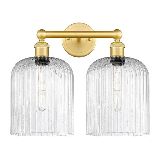 Innovations Bridal Veil 14in 2-Light Bath Vanity | Art Nouveau Satin Gold Steel and Seedy Ribbed Glass | Bathroom Vanity Light | Model 616-2W-SG-G559-8SDY