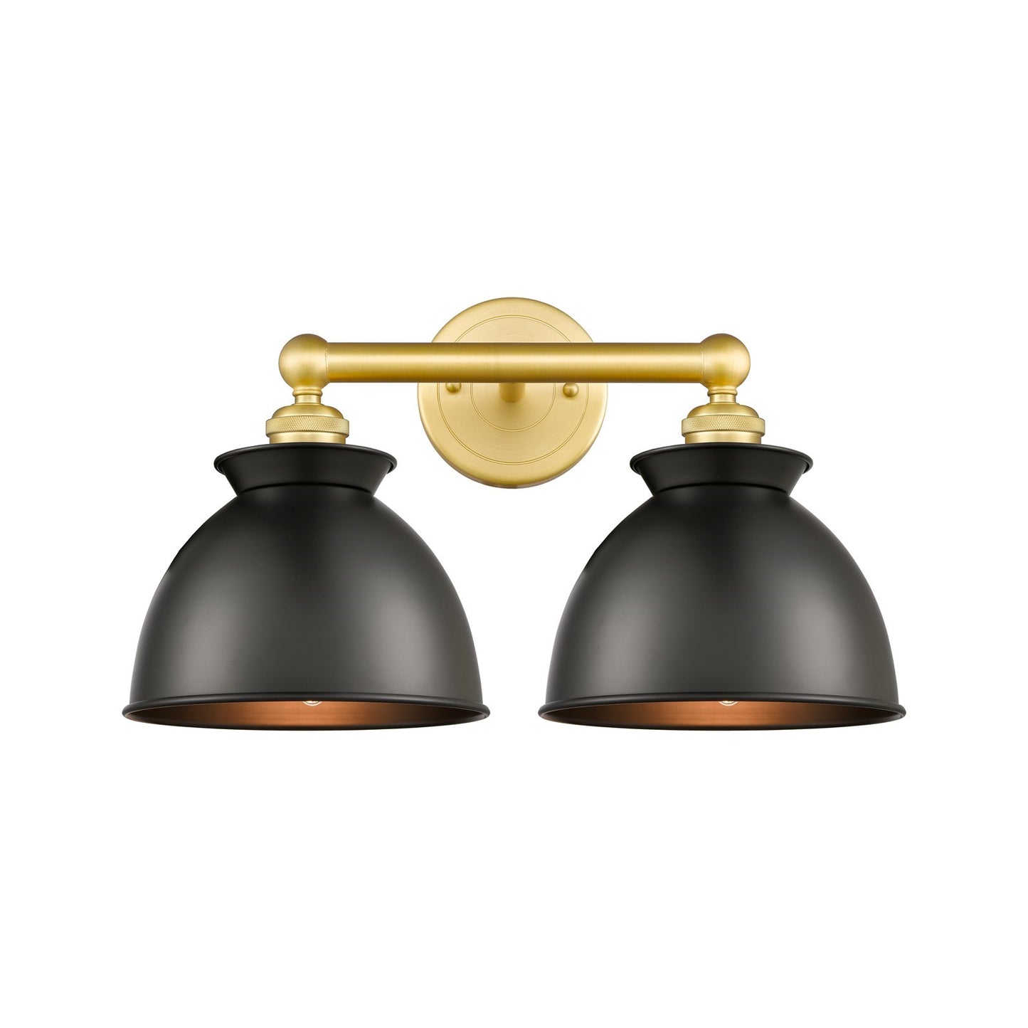 Innovations Adirondack 17in 2-Light Bath Vanity Light | Industrial Farmhouse Satin Gold Steel and Matte Black Metal Shade | Model 616-2W-SG-M14-BK