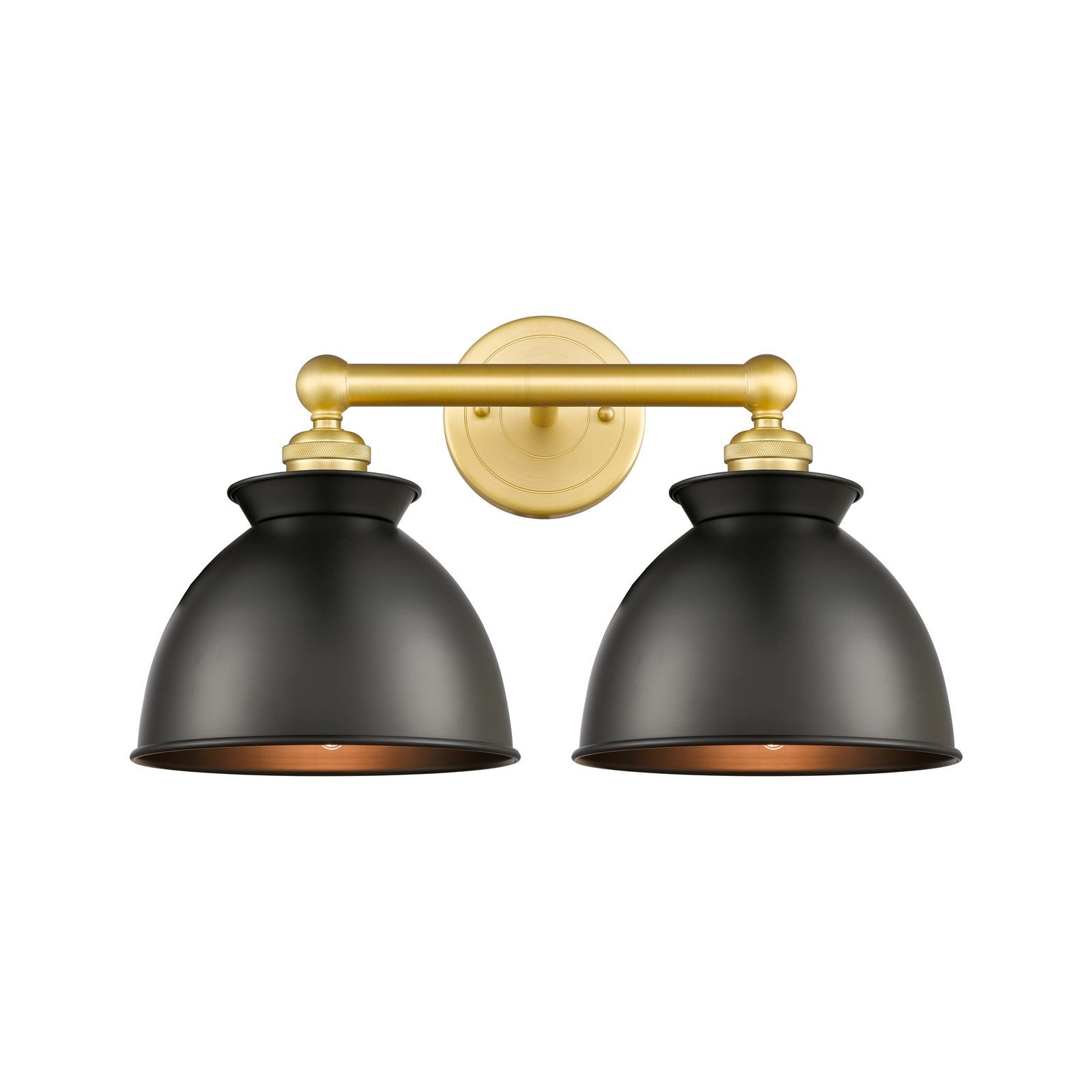 Innovations Adirondack 17in 2-Light Bath Vanity Light | Industrial Farmhouse Satin Gold Steel and Matte Black Metal Shade | Model 616-2W-SG-M14-BK