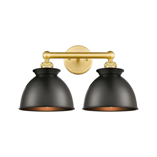 Innovations Adirondack 17in 2-Light Bath Vanity Light | Industrial Farmhouse Satin Gold Steel and Matte Black Metal Shade | Model 616-2W-SG-M14-BK