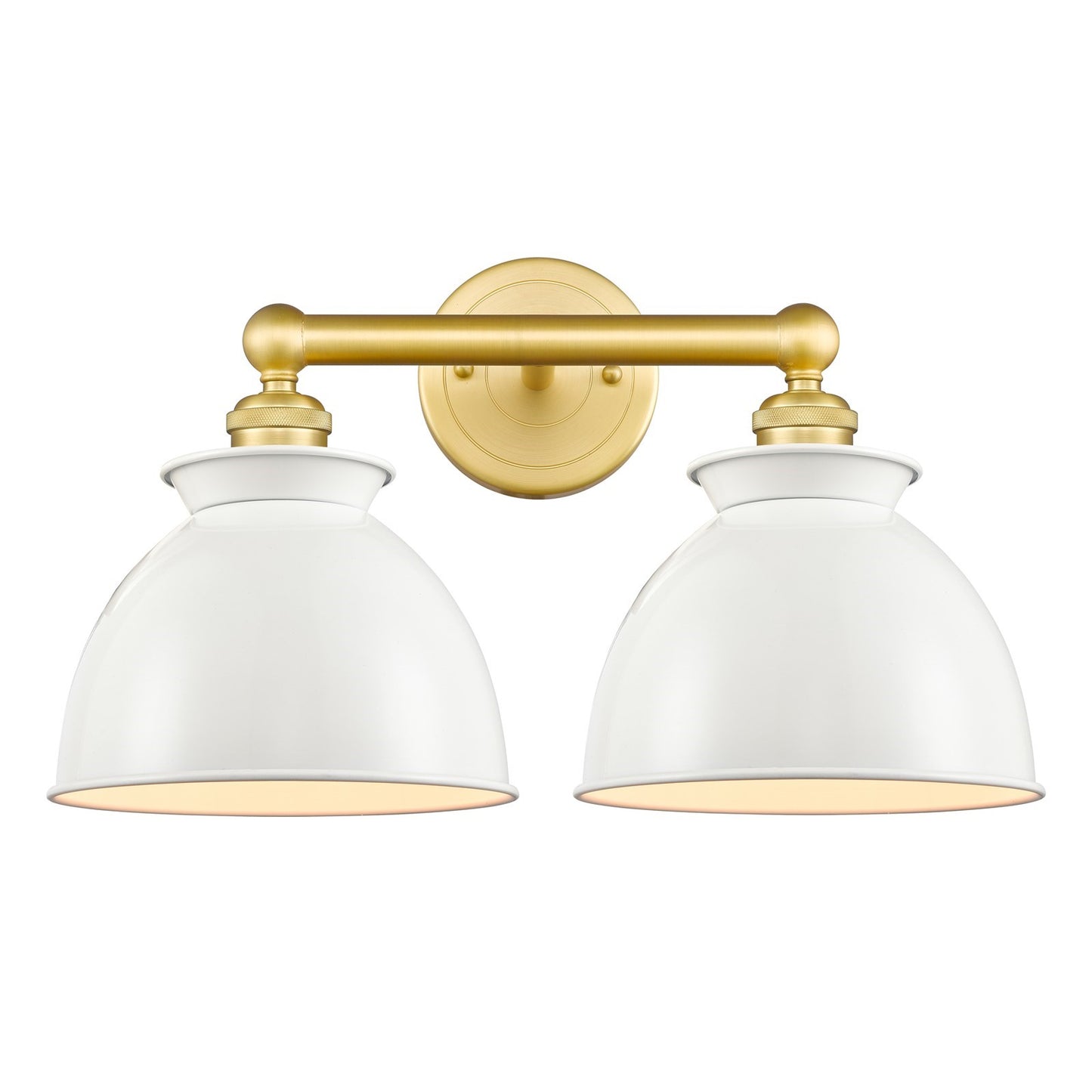 Innovations Adirondack 17in 2-Light Bath Vanity Light | Industrial Farmhouse Satin Gold Steel and Glossy White Metal Shade | Model 616-2W-SG-M14-W