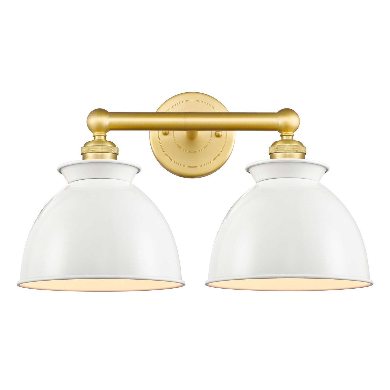 Innovations Adirondack 17in 2-Light Bath Vanity Light | Industrial Farmhouse Satin Gold Steel and Glossy White Metal Shade | Model 616-2W-SG-M14-W