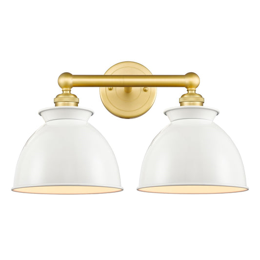 Innovations Adirondack 17in 2-Light Bath Vanity Light | Industrial Farmhouse Satin Gold Steel and Glossy White Metal Shade | Model 616-2W-SG-M14-W