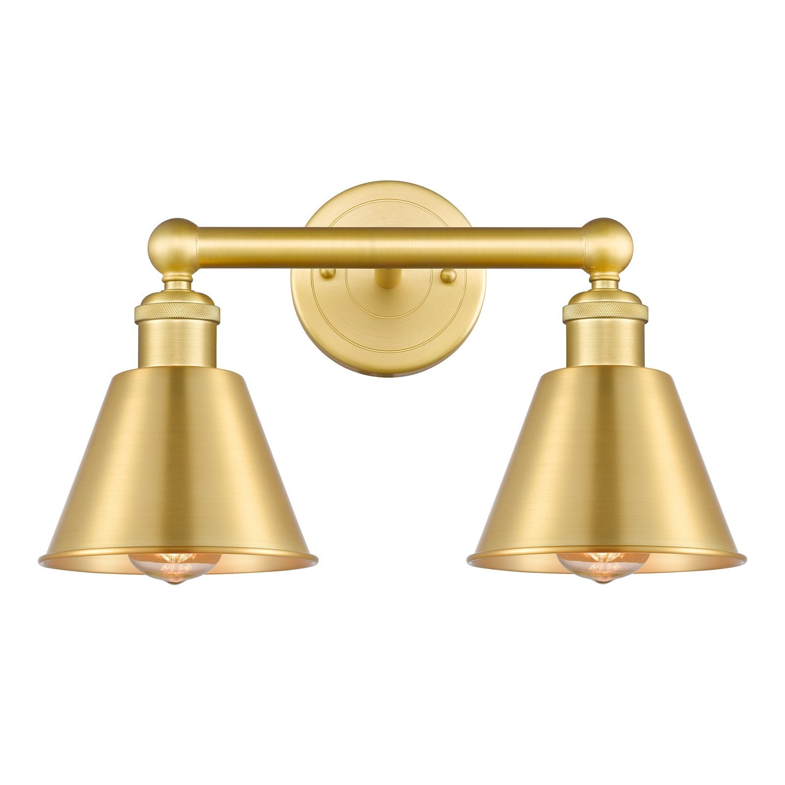 Innovations Smithfield 16in 2-Light Bath Vanity Light | Industrial Farmhouse Satin Gold Steel and Cast Brass with Satin Gold Metal | Model 616-2W-SG-M8-SG