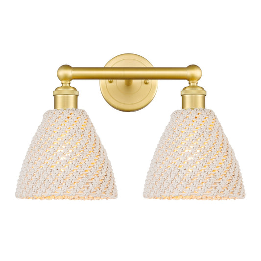 Innovations Bristol Natural 17in 2-Light Bath Vanity Light | Industrial Satin Gold Steel and Natural Fiber Dome Shade | Model 616-2W-SG-NBD-75-NAT