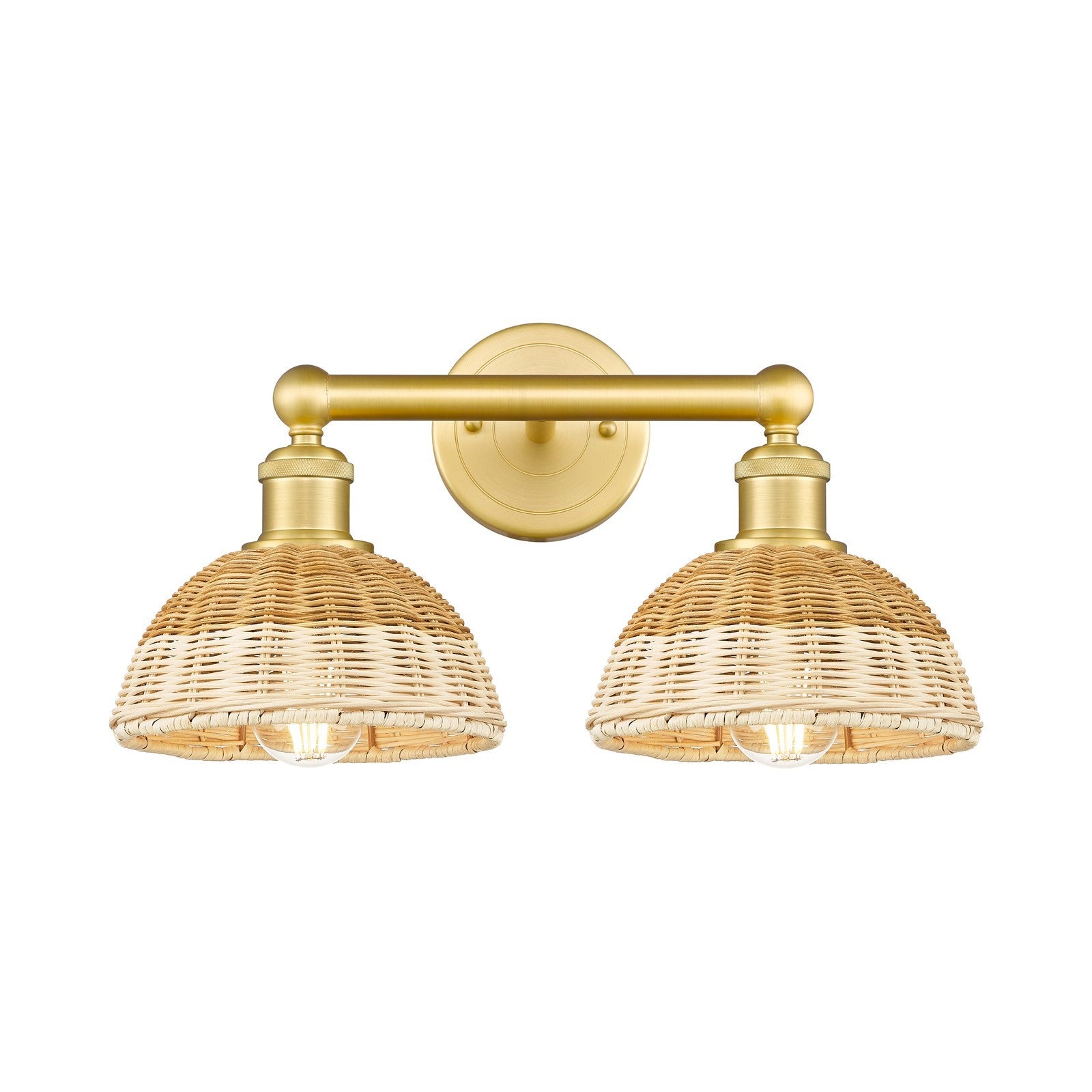 Innovations Bristol Natural II 17in 2-Light Bath Vanity Light | Industrial Satin Gold Steel and Cast Brass with Natural | Model 616-2W-SG-NBD2-75-NAT