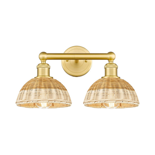 Innovations Bristol Natural II 17in 2-Light Bath Vanity Light | Industrial Satin Gold Steel and Cast Brass with Natural | Model 616-2W-SG-NBD2-75-NAT