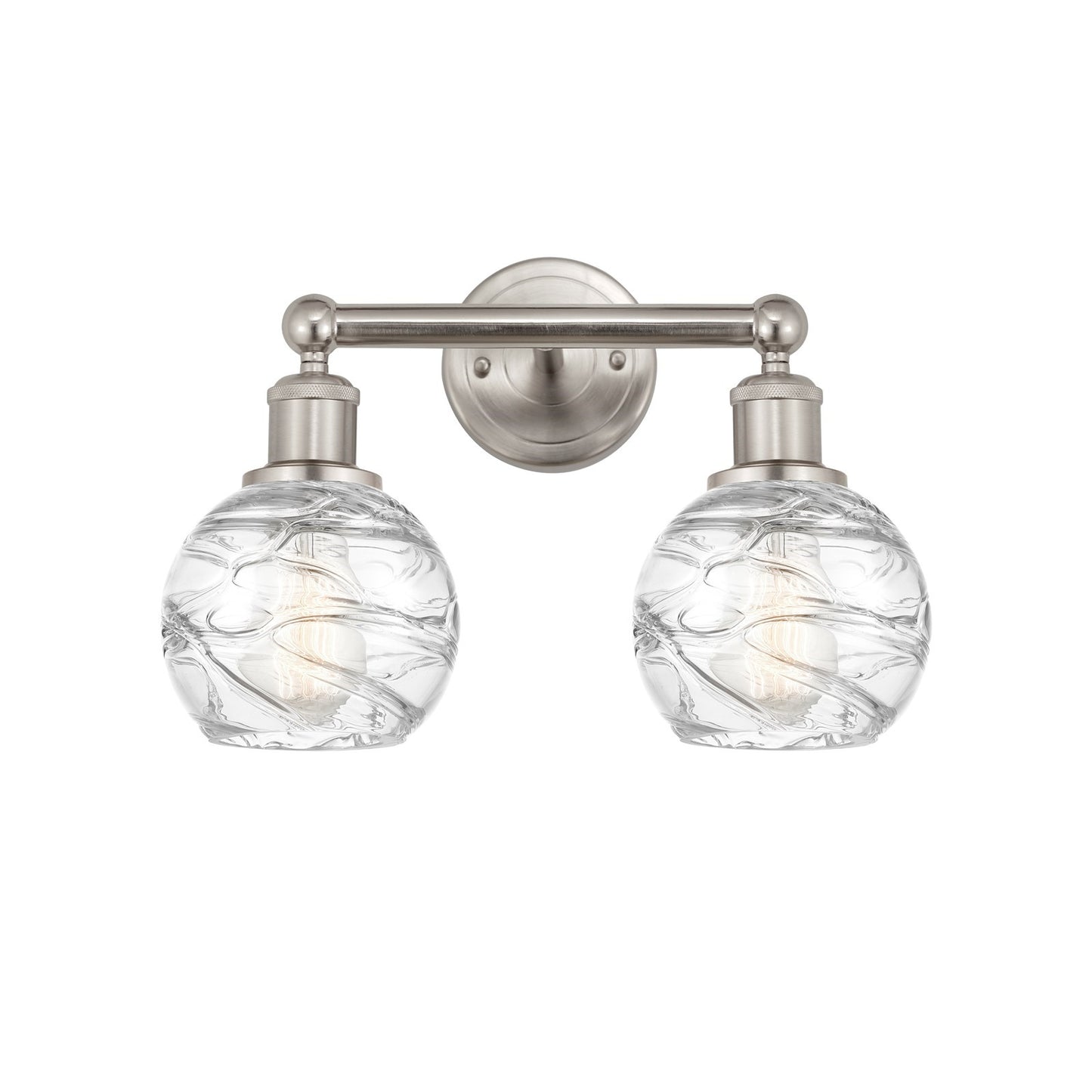 Innovations Athens Deco Swirl 15in 2-Light Bath Vanity Light | Industrial Brushed Satin Nickel and Clear Deco Swirl Glass | Model 616-2W-SN-G1213-6CL